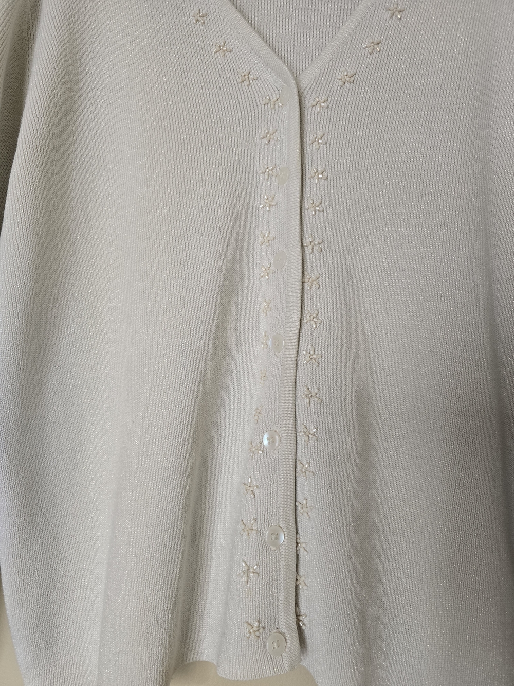 Jessica Metallic Shimmer Beaded Cardigan Cream Silver Large - Picture 6 of 9